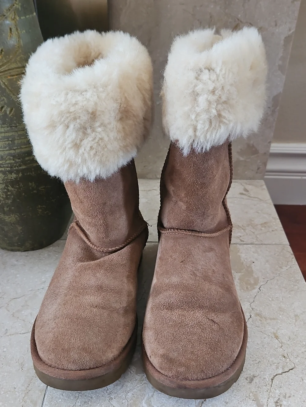 UGG Chestnut Suede Shearling Cuff Winter Boots